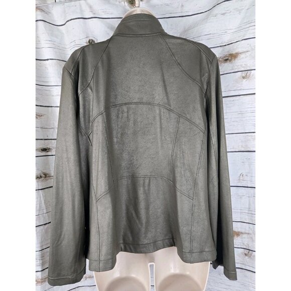 Clara Sun Woo Olive Green Liquid Leather Jacket 1X Full Zip Moto Signature Knit - Picture 6 of 8